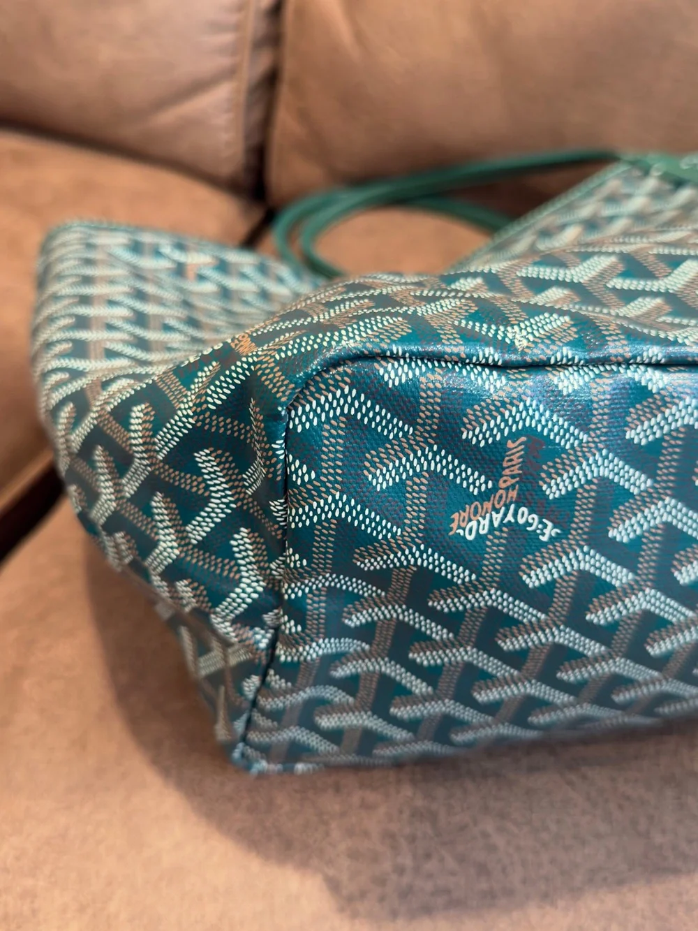 Goyard Green Patterned St. Louis Tote with Matching Pouch Size pm